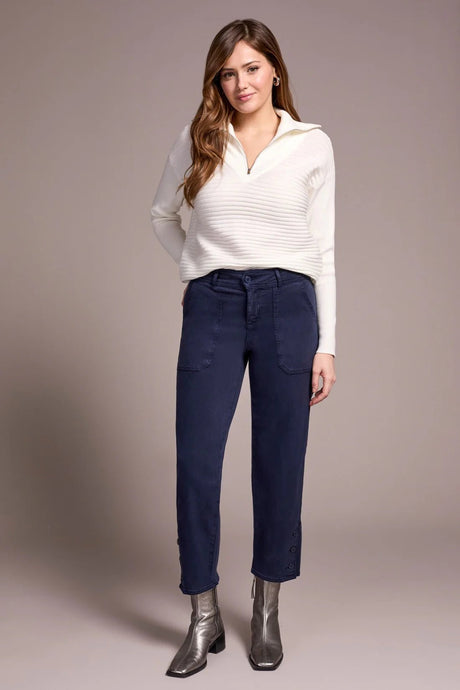 Tribal Women's Fly Front Ankle Pant - Sapphire