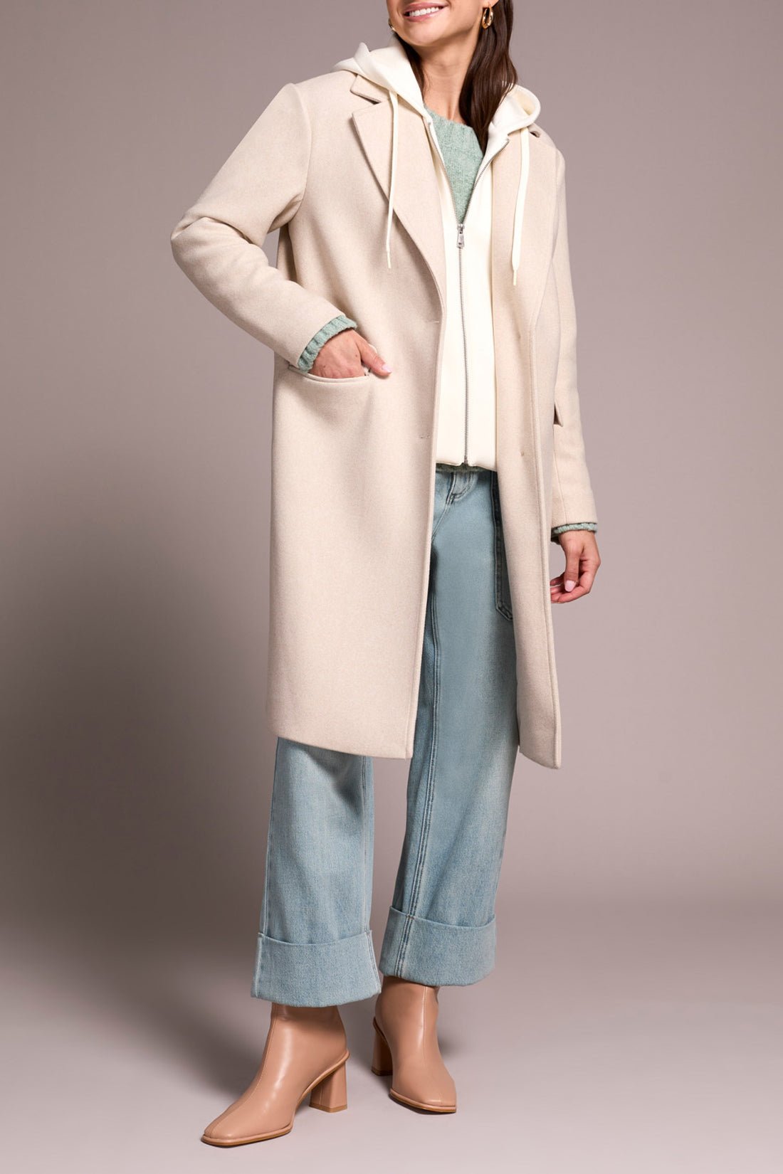 Tribal Women's Fooler Hoodie Trench Coat - A&M Clothing & Shoes - Westlock