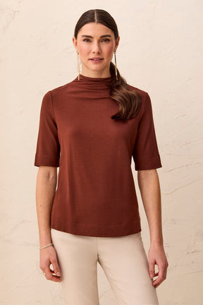 Tribal Women's Funnel Neck Elbow Sleeve Knit Top - Rustic Brown