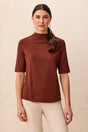 Tribal Women's Funnel Neck Elbow Sleeve Knit Top - Rustic Brown
