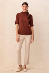 Tribal Women's Funnel Neck Elbow Sleeve Knit Top - Rustic Brown