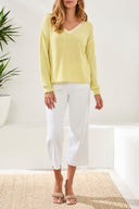 Tribal Women's Lightweight Cotton V-Neck Special Wash Sweater - Lemongrass