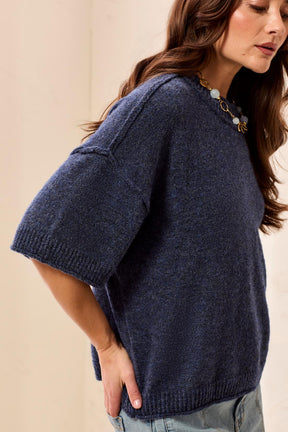 Tribal Women's Lightweight Drop Shoulder Elbow Sleeve Sweater - Nightfall