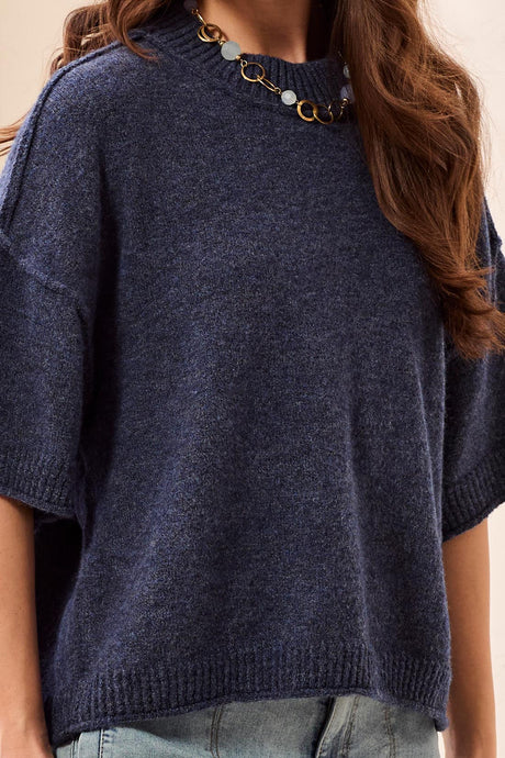 Tribal Women's Lightweight Drop Shoulder Elbow Sleeve Sweater - Nightfall