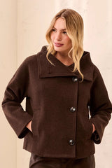 Tribal Women's Lofty Knit Funnel Neck Button Front Jacket - Saddle Brown