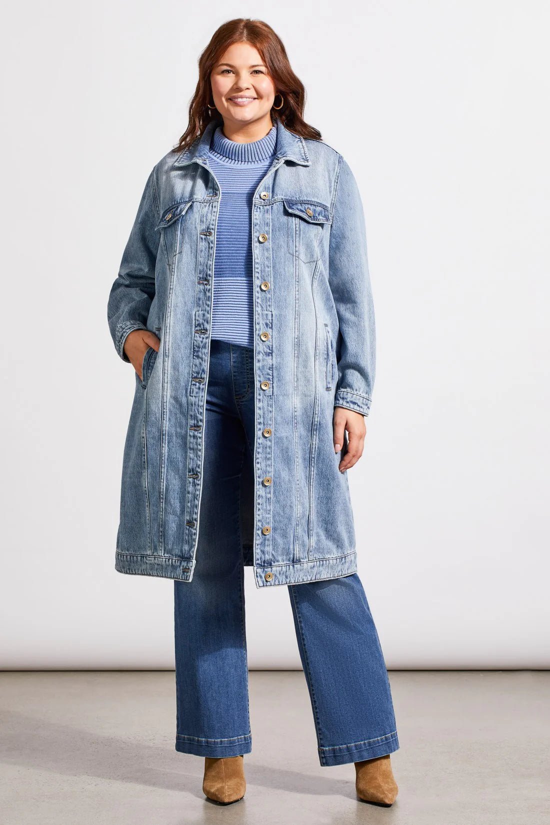 Tribal Women's Long Denim Duster Plus - A&M Clothing & Shoes - Westlock