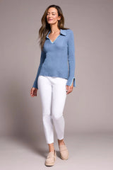 Tribal Women's Long Sleeve Blanket Stitch Polo Sweater - A&M Clothing & Shoes Westlock