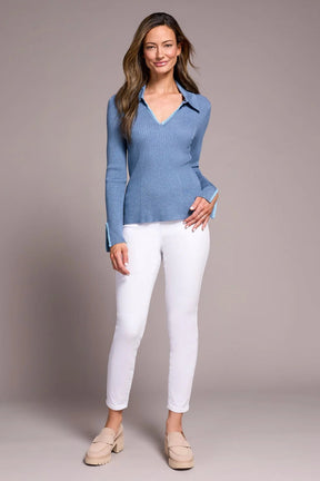 Tribal Women's Long Sleeve Blanket Stitch Polo Sweater - Slate