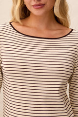 Tribal Women's Long Sleeve Boat Neck Button Detail Top - Plum Fudge