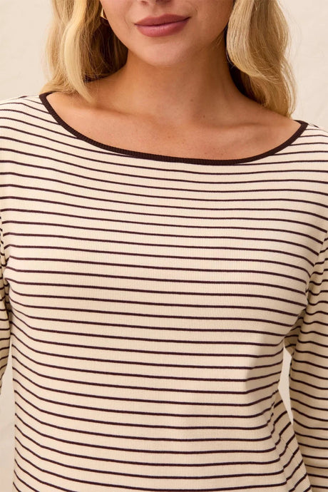 Tribal Women's Long Sleeve Boat Neck Button Detail Top - Plum Fudge