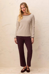 Tribal Women's Long Sleeve Boat Neck Button Detail Top - Plum Fudge