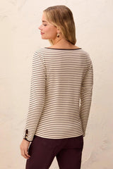 Tribal Women's Long Sleeve Boat Neck Button Detail Top - Plum Fudge