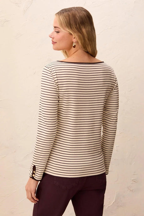 Tribal Women's Long Sleeve Boat Neck Button Detail Top - Plum Fudge