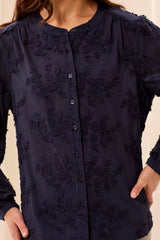 Tribal Women's Long Sleeve Button Front Blouse - Sapphire