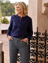 Tribal Women's Long Sleeve Button Front Blouse - Sapphire
