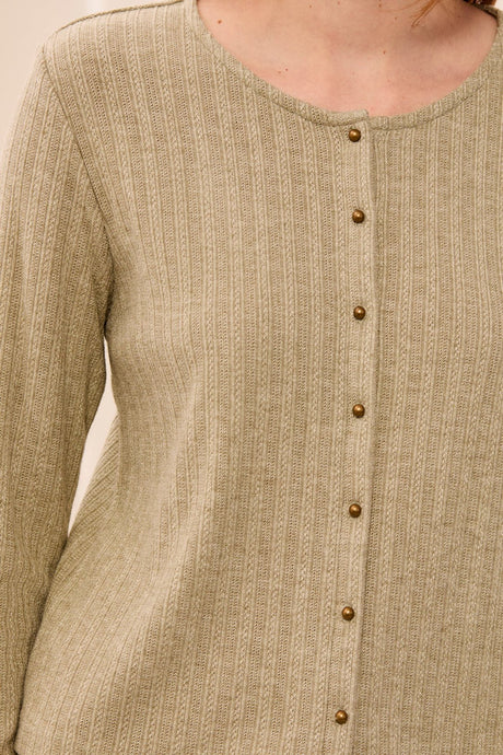 Tribal Women's Long Sleeve Crew Neck Cardigan - Aloe