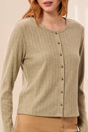 Tribal Women's Long Sleeve Crew Neck Cardigan - Aloe