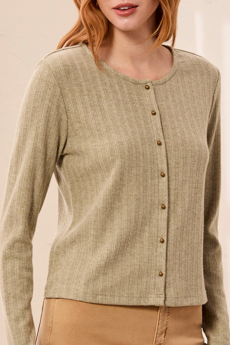 Tribal Women's Long Sleeve Crew Neck Cardigan - Aloe