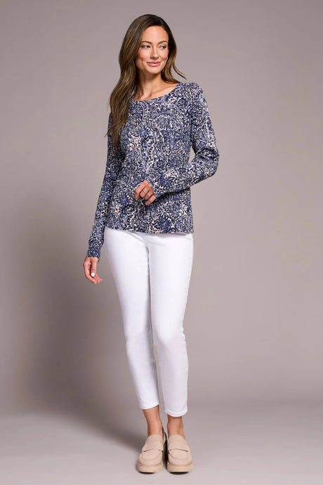 Tribal Women's Long Sleeve Crew Neck Sweater - Sapphire