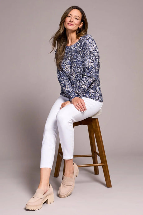 Tribal Women's Long Sleeve Crew Neck Sweater - Sapphire