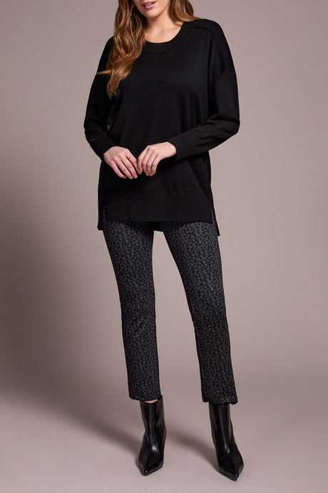 Tribal Women's Long Sleeve Crew Neck Tunic Sweater - Black