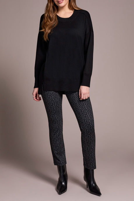 Tribal Women's Long Sleeve Crew Neck Tunic Sweater - Black