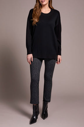 Tribal Women's Long Sleeve Crew Neck Tunic Sweater - Black
