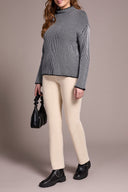 Tribal Women's Long Sleeve Funnel Neck Sweater - Grey Mix