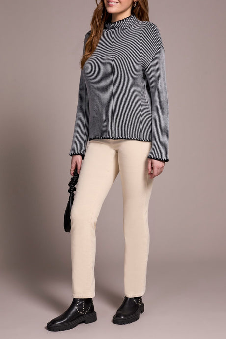 Tribal Women's Long Sleeve Funnel Neck Sweater - Grey Mix