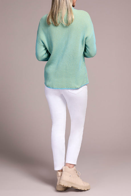 Tribal Women's Long Sleeve Funnel Neck Sweater - Mist Blue