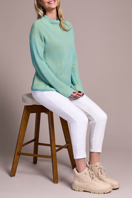 Tribal Women's Long Sleeve Funnel Neck Sweater - Mist Blue