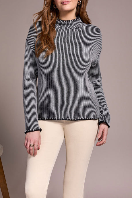 Tribal Women's Long Sleeve Funnel Neck Sweater - Grey Mix