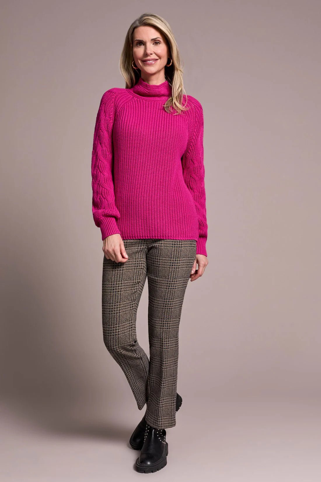 Tribal Women's Long Sleeve Mock Neck Cable Sweater - A&M Clothing & Shoes - Westlock