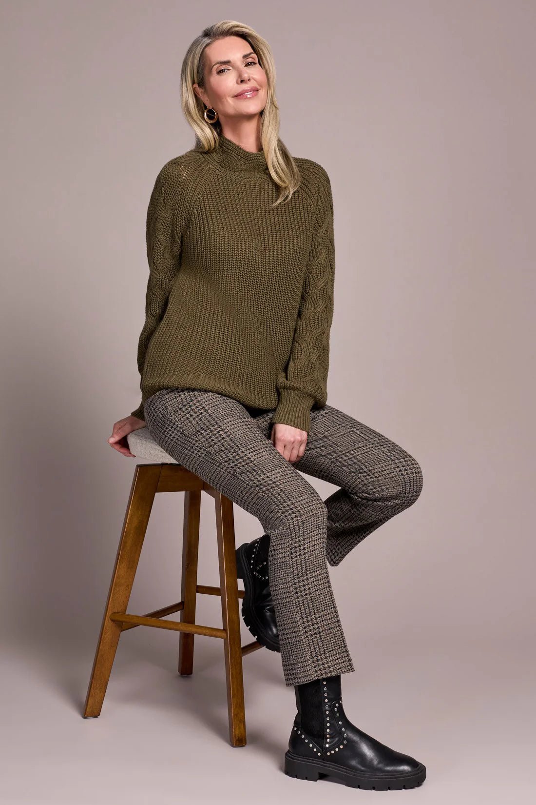 Tribal Women's Long Sleeve Mock Neck Cable Sweater - A&M Clothing & Shoes - Westlock
