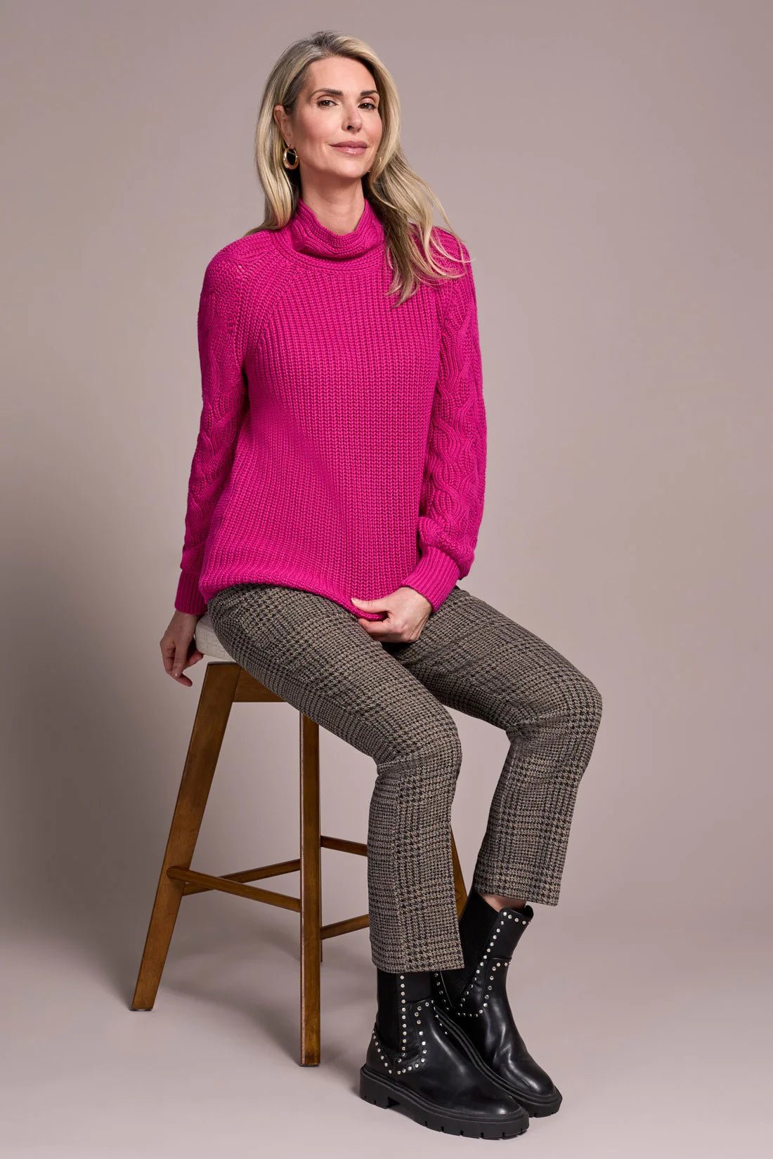 Tribal Women's Long Sleeve Mock Neck Cable Sweater - A&M Clothing & Shoes - Westlock