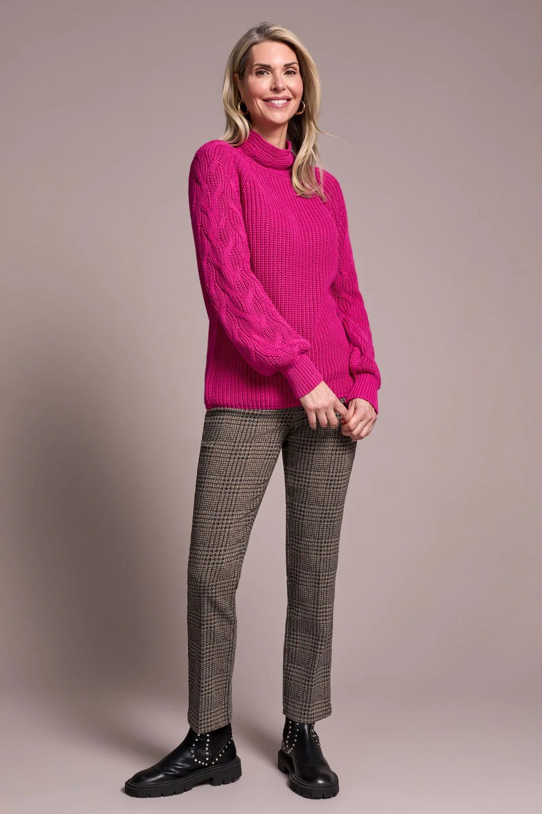 Tribal Women's Long Sleeve Mock Neck Cable Sweater - A&M Clothing & Shoes - Westlock