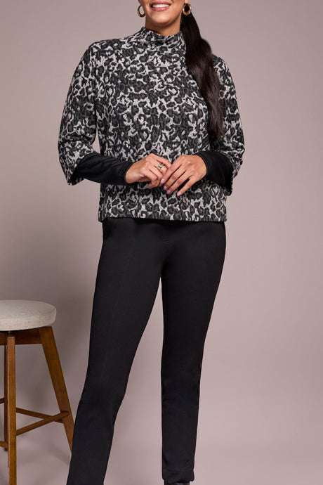 Tribal Women's Long Sleeve Mock Neck Top - Black
