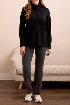 Tribal Women's Long Sleeve Turtle Neck Sweater - Black