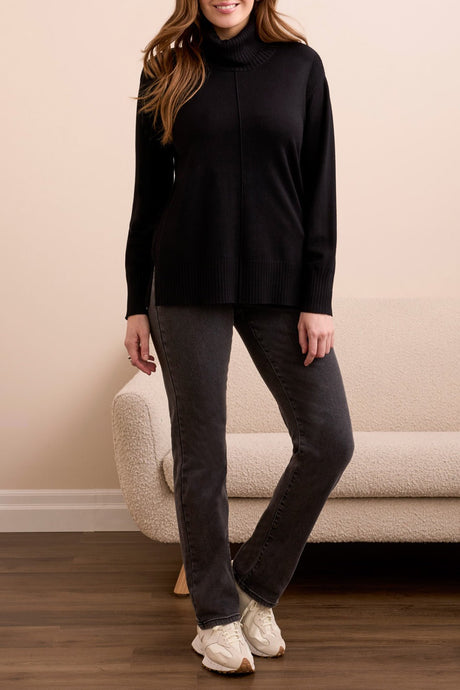 Tribal Women's Long Sleeve Turtle Neck Sweater - Black