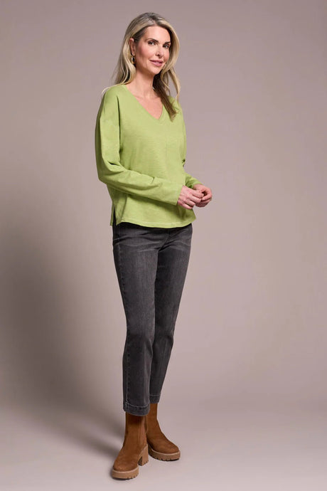 Tribal Women's Long Sleeve V-Neck Top - Wasabi