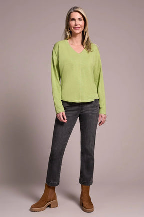 Tribal Women's Long Sleeve V-Neck Top - Wasabi