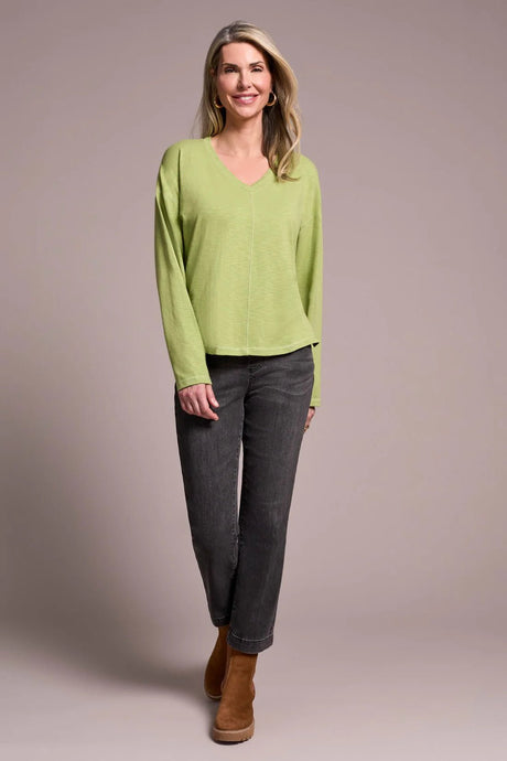 Tribal Women's Long Sleeve V-Neck Top - Wasabi