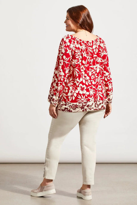 Tribal Women's Long Slv Peasant Top Plus - Scarlet