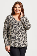 Tribal Women's Long Slv U-Neck Top Plus - Frost