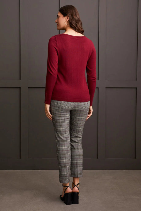 Tribal Women's LS Boat Neck Sweater - Bordeaux