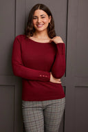 Tribal Women's LS Boat Neck Sweater - Bordeaux
