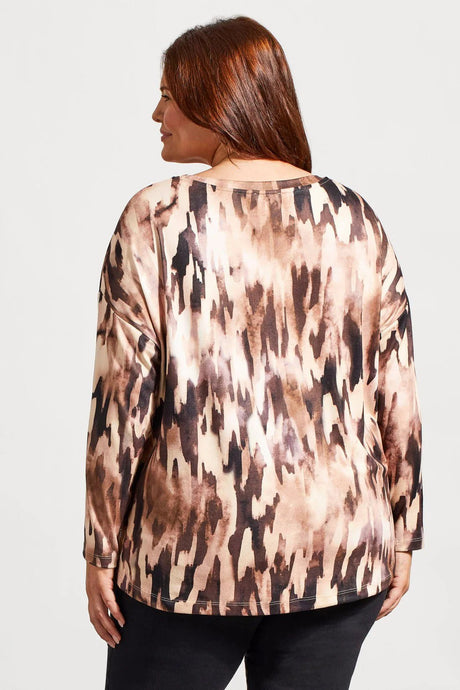 Tribal Women's LS Crew Neck Top Plus - Tan