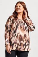 Tribal Women's LS Crew Neck Top Plus - Tan