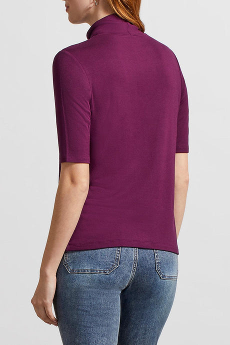 Tribal Women's Mock Neck Elbow Slv Top - Black Orchid