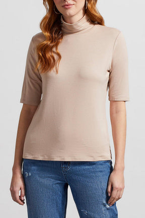 Tribal Women's Mock Neck Elbow Slv Top - Cashmere